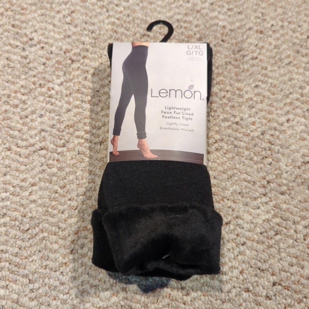 Lemon Faux Fur Lightly Lined Footless Tights Womens L/XL Black Breathable
